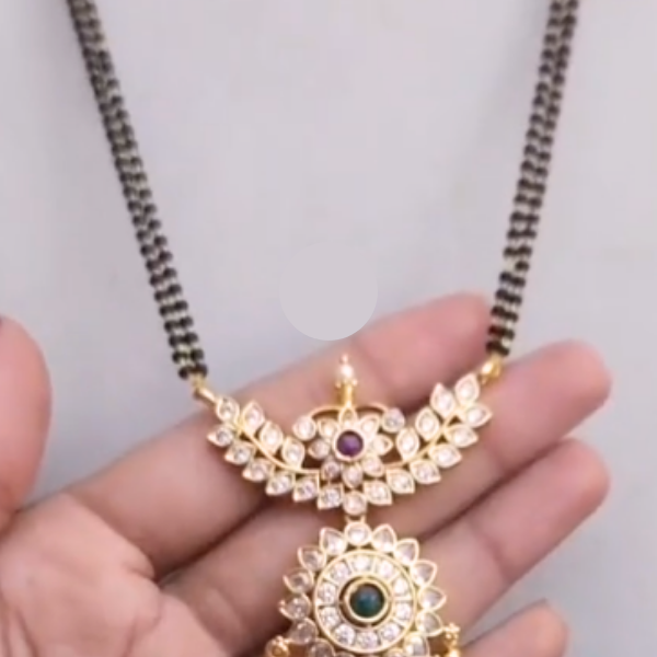 Designer Black Beads Mangalsutra Necklace for Women | Gold Plated Stone Pendant Mangalsutra