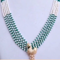 Green & White Pearl Layered Necklace for Women | Traditional Beaded Haram with Gold Pendant