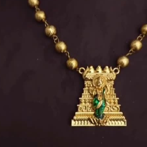 Temple Pendant Gold Beaded Necklace for Women | Traditional South Indian Lakshmi Design Chain
