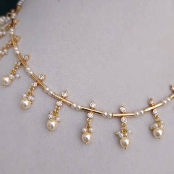 Pearl Drop Choker Necklace for Women | Gold Plated Minimal Crystal Necklace