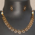 Gold Geometric Square Necklace Set with Diamond Studs & Earrings