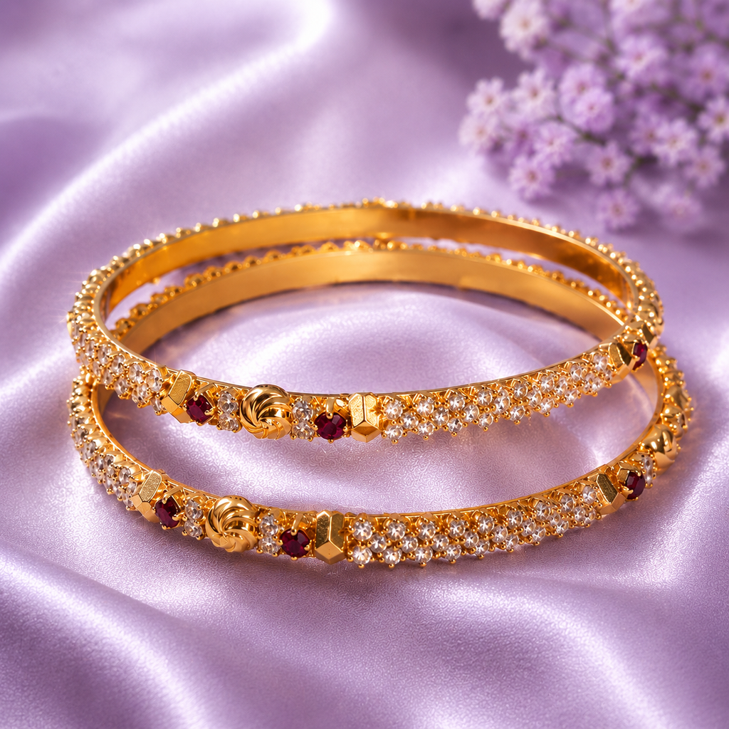 Gold-Plated Bangles Set for Women | Elegant Party Wear Bracelet Pair