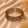 Multicolor Stone Studded Gold Finish Bangles Set for Women