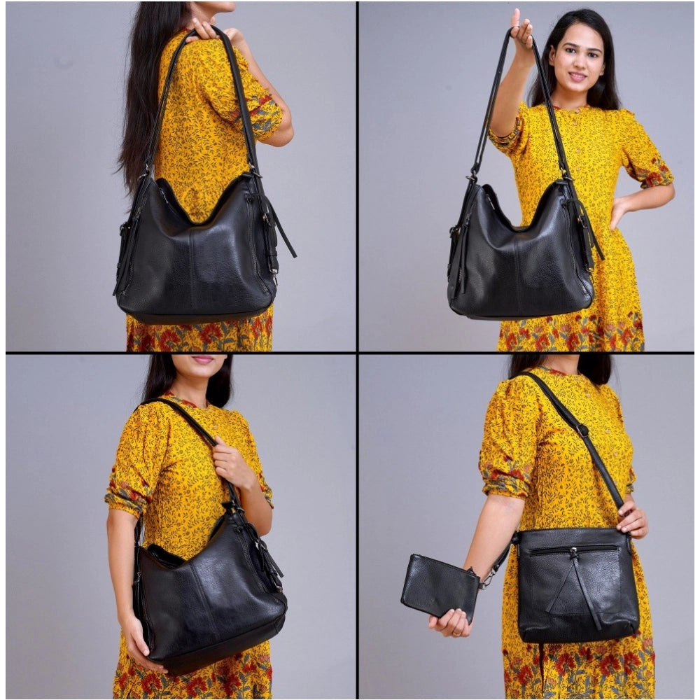 Generic Women's PU Leather Medium Shoulder Zipper Handbag (Black)
