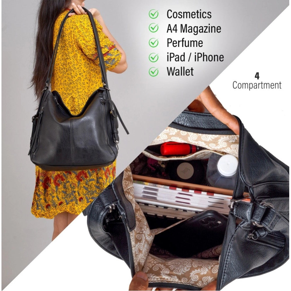 Generic Women's PU Leather Medium Shoulder Zipper Handbag (Black)