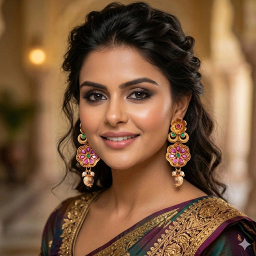 Generic Women's Zinc Alloy Gold Plated Jhumka Earrings (Multicolor)