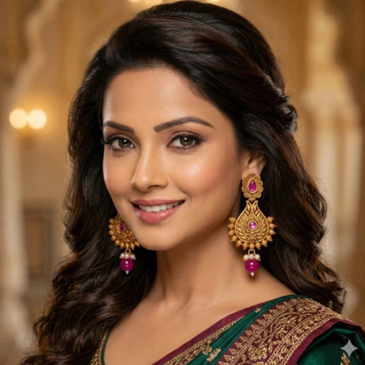 Generic Women's Zinc Alloy Gold Plated Chandbali Earrings (Multicolor)