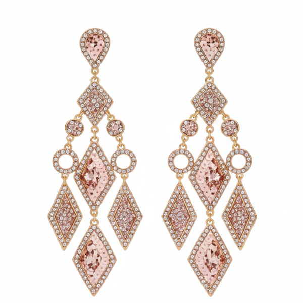 Rose Gold Crystal Drop Earrings for Women | Long Designer Dangle Earrings | Party Wear Imitation Jewellery