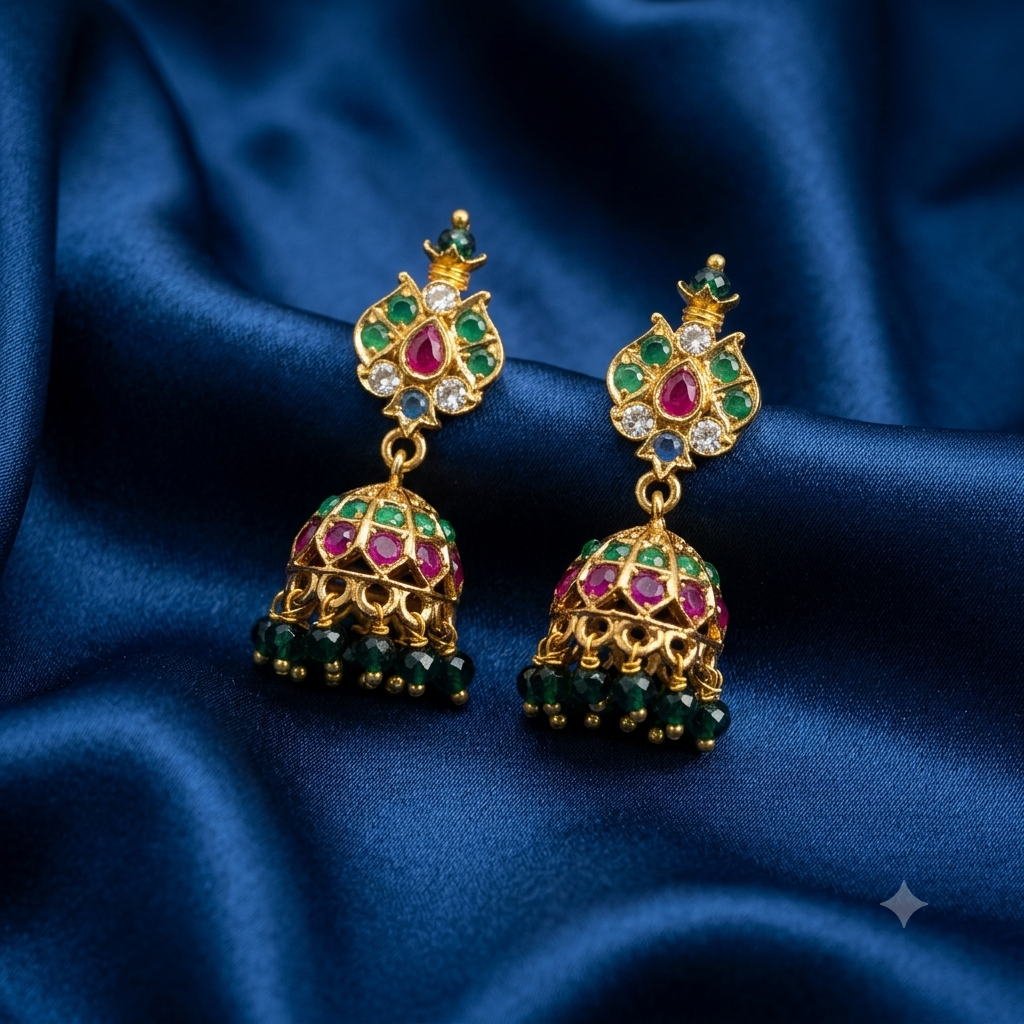 Traditional Multicolor Jhumka Earrings for Women | Gold-Plated Temple Style Beaded Earrings | Party & Wedding Wear | Urban Sparkles
