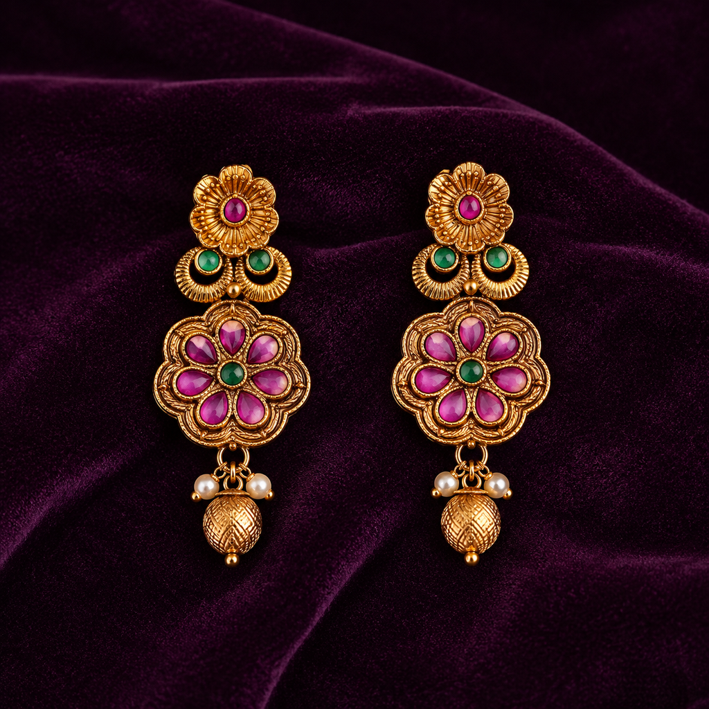 Gold Plated Zinc Alloy Jhumka Earrings – Multicolor