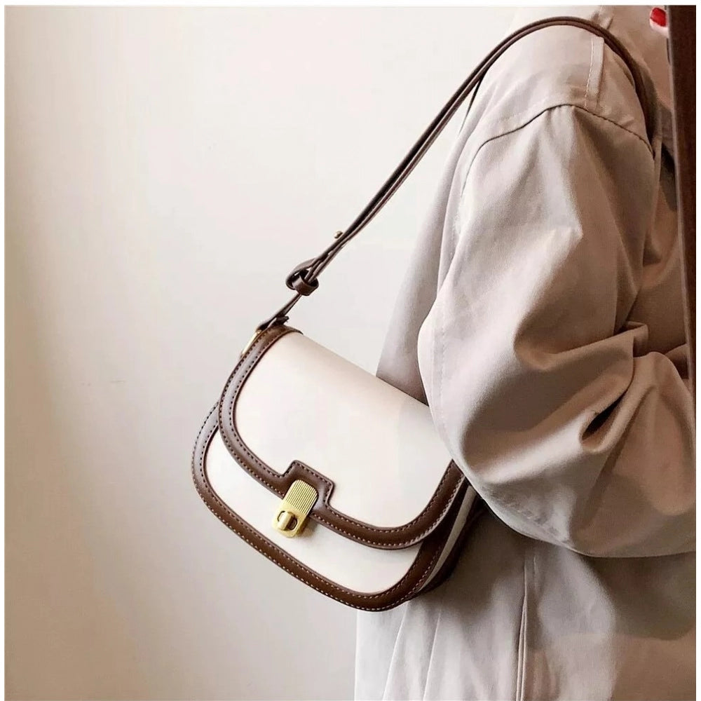 Generic Women's PU Leather Zipper Sling Bag (Beige)
