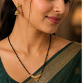 Elegant Gold-Plated Floral Mangalsutra Necklace with CZ Stones | Traditional Black Beads Mangalsutra for Women