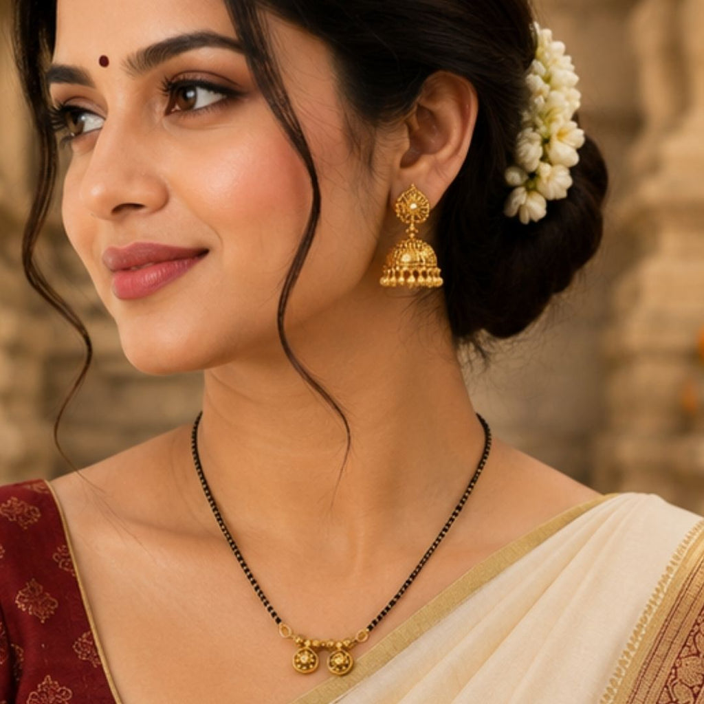Traditional Gold-Plated Mangalsutra for Women | Minimal Black Bead Mangalsutra Necklace | Daily Wear Bridal Jewellery | Urban Sparkles