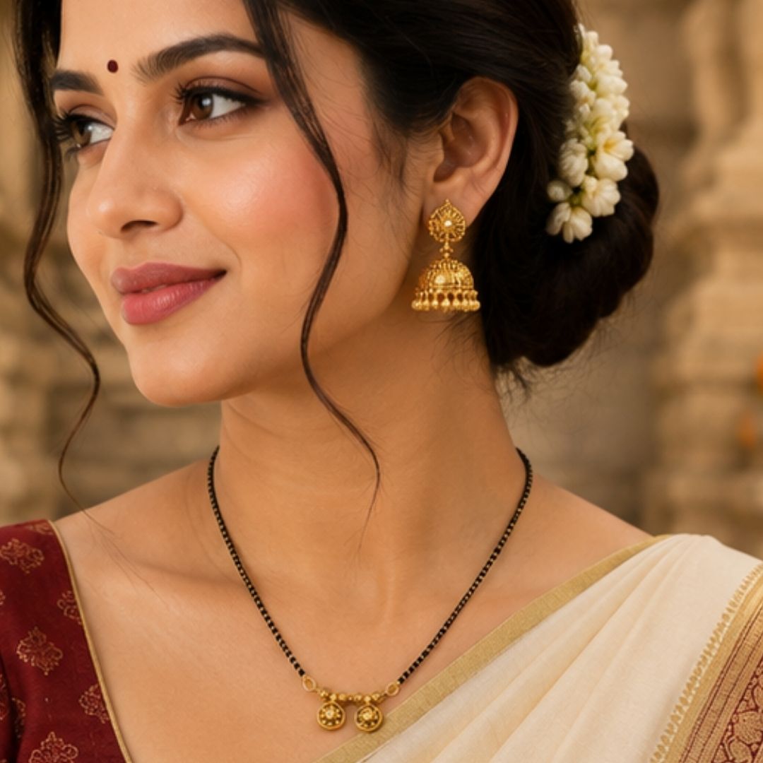Traditional Gold-Plated Mangalsutra for Women | Minimal Black Bead Mangalsutra Necklace | Daily Wear Bridal Jewellery | Urban Sparkles