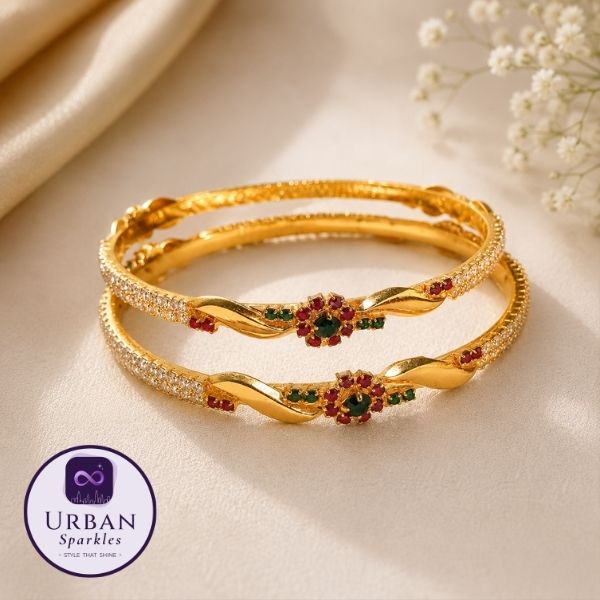 Gold-Plated Bangles Set for Women | Elegant Party Wear Bangel Pair