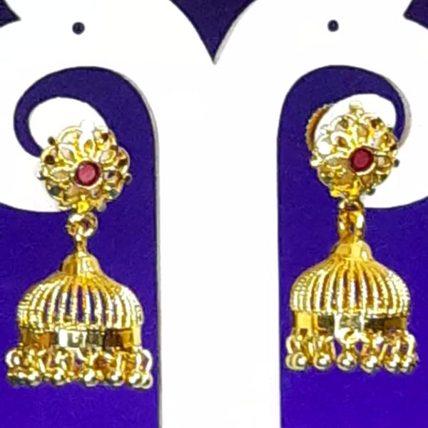 Gold Ruby Stone Dome Jhumka Earrings