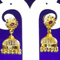 Gold Ruby Stone Dome Jhumka Earrings