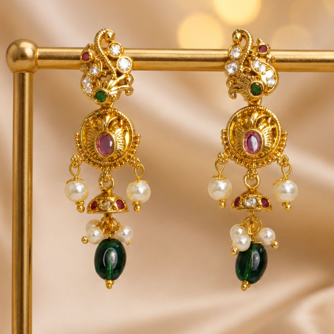 Traditional Gold-Plated Kundan Pearl Drop Earrings for Women | Ethnic Bridal Party Wear Earrings | Urban Sparkles