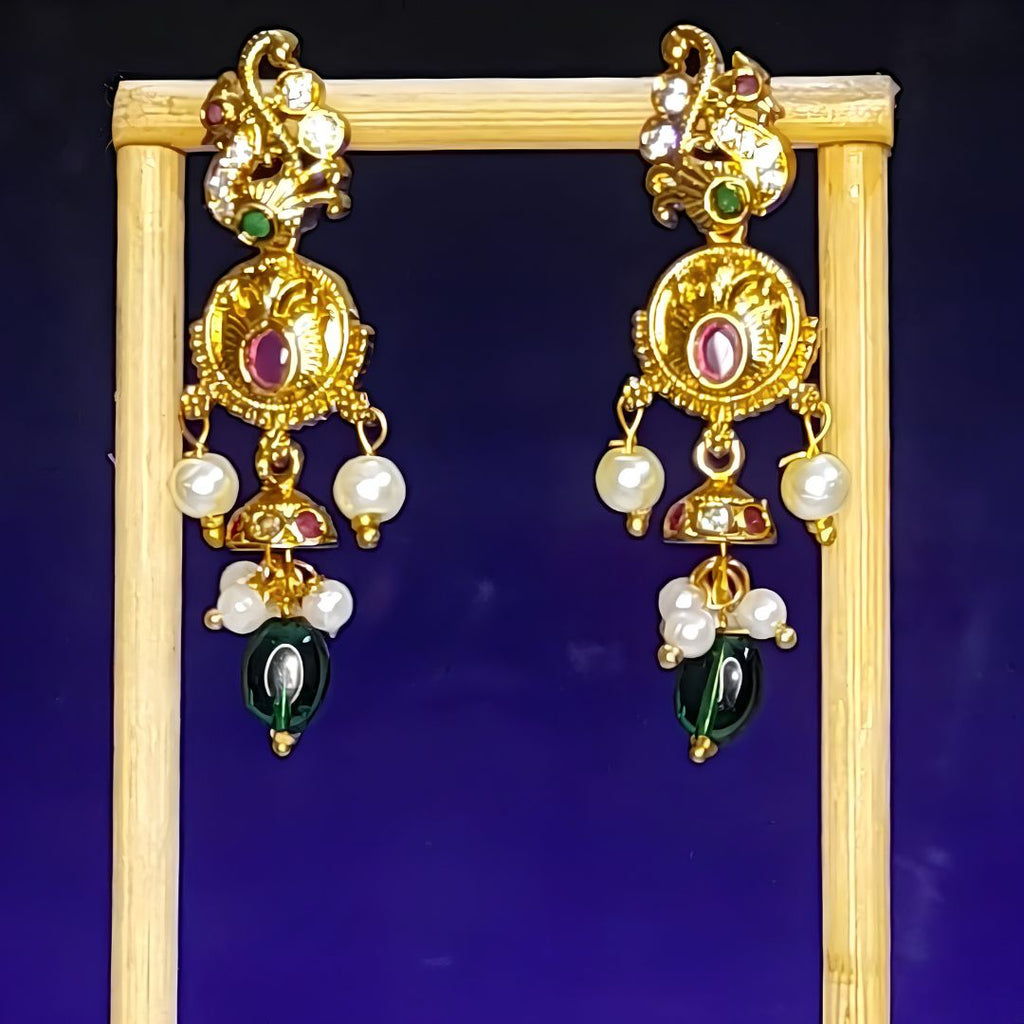 Traditional Gold-Plated Kundan Pearl Drop Earrings for Women | Ethnic Bridal Party Wear Earrings | Urban Sparkles