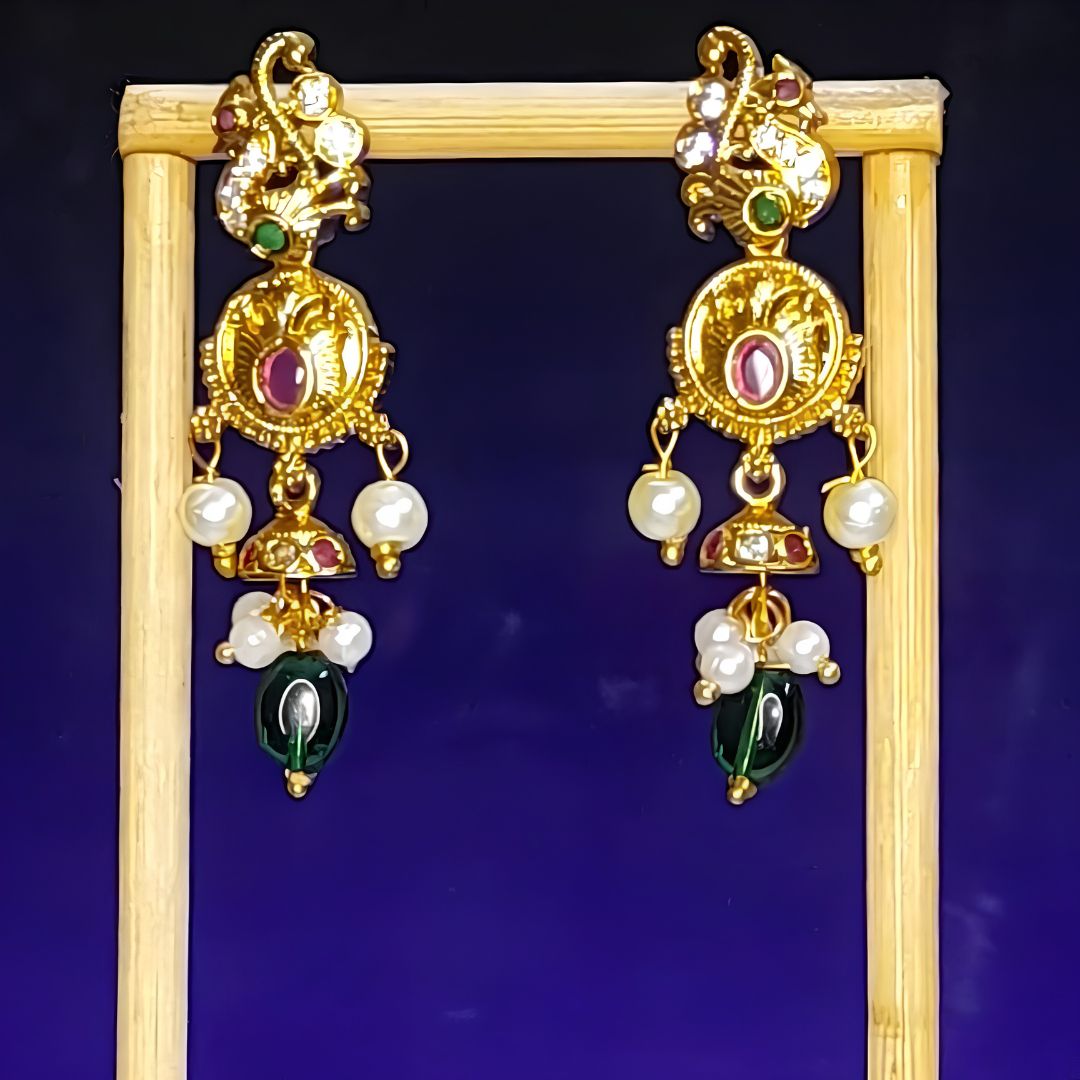 Traditional Gold-Plated Kundan Pearl Drop Earrings for Women | Ethnic Bridal Party Wear Earrings | Urban Sparkles