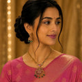 Gold Antique Filigree Pendant Necklace & Jhumka Earring Set