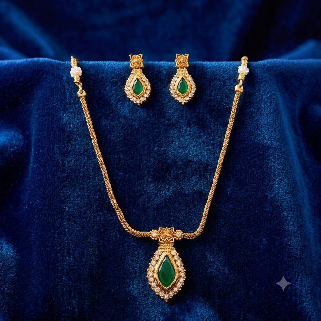 Traditional South Indian Gold Plated Pendant Necklace and Earring Set