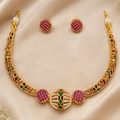 Gold Ruby & Emerald Choker Necklace Set with Matching Earrings-US-NE-0005