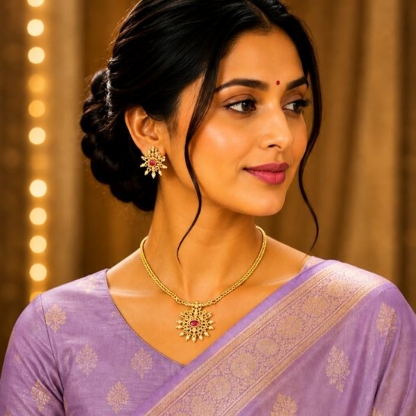 Gold Temple Sunburst Necklace & Earring Set