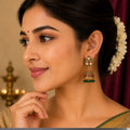 Kundan Jhumka Earrings with Emerald & Ruby Stones