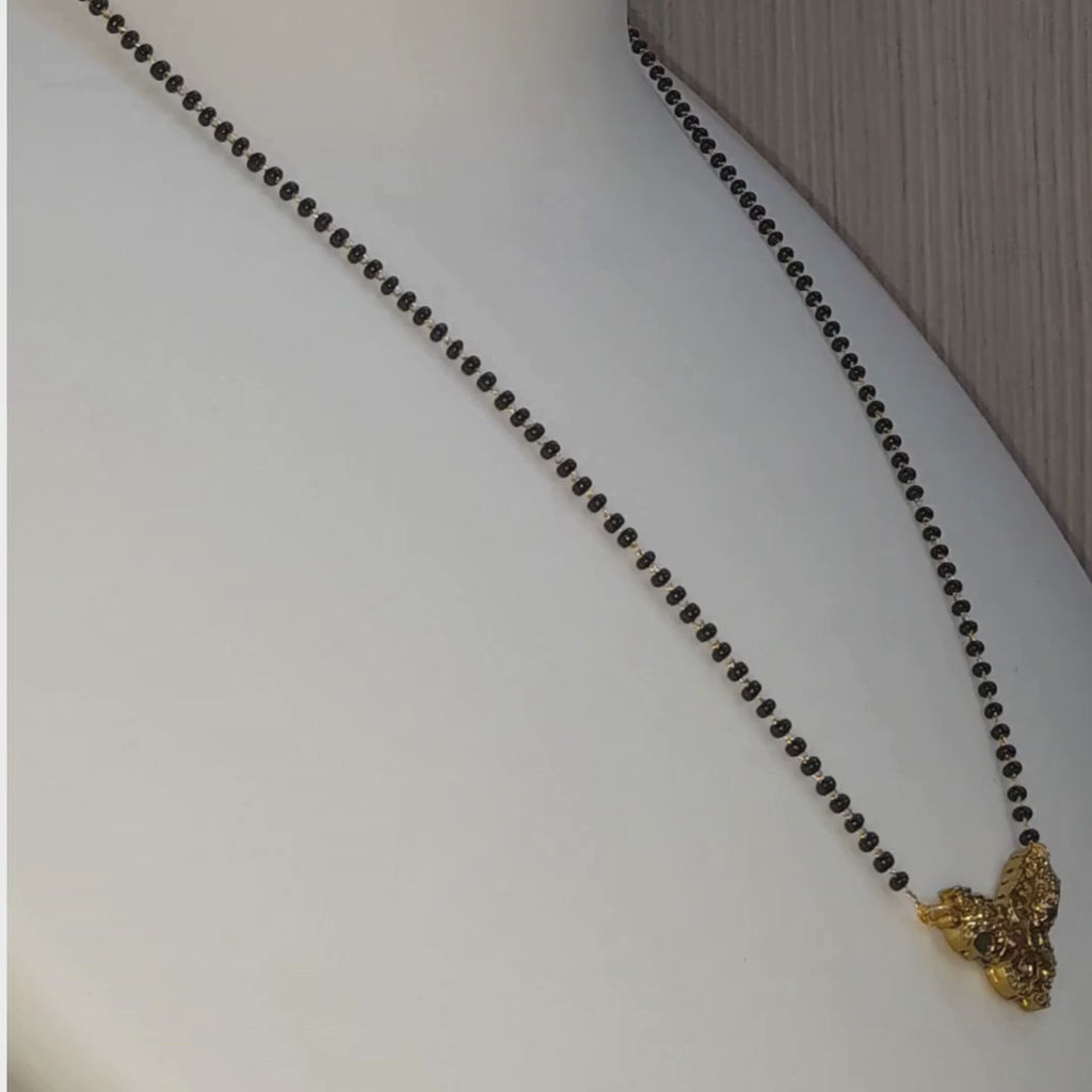 Elegant Gold-Plated Floral Mangalsutra Necklace with CZ Stones | Traditional Black Beads Mangalsutra for Women