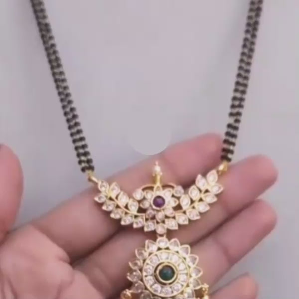Designer Black Beads Mangalsutra Necklace for Women | Gold Plated Stone Pendant Mangalsutra