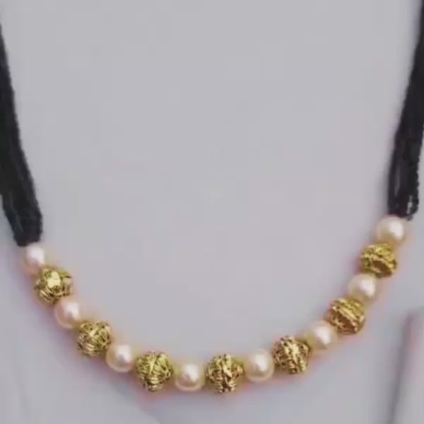 Black Beads Pearl Necklace for Women | Gold Plated Multi Strand Daily Wear Chain