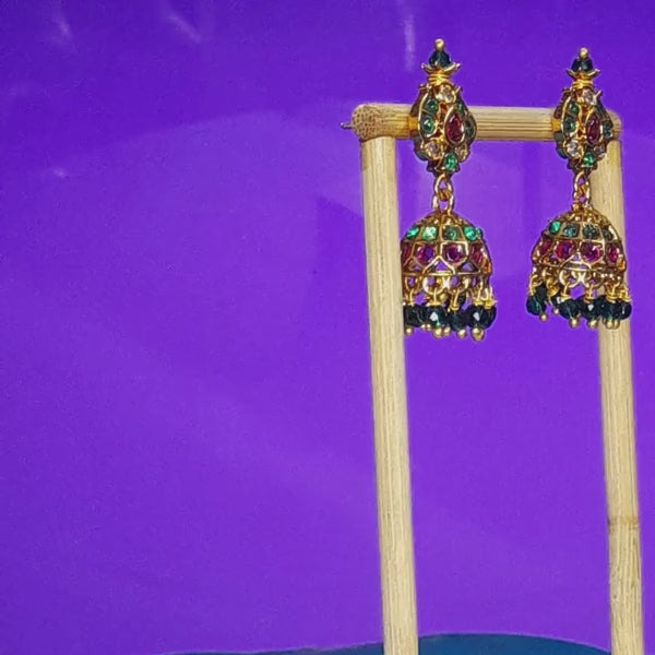 Kundan Jhumka Earrings with Emerald & Ruby Stones