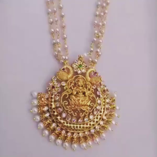 Lakshmi Temple Pendant Necklace for Women | Antique Gold Plated Pearl Drop Ethnic Jewellery