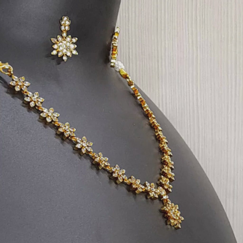 Elegant Floral American Diamond Necklace Set for Women | Gold-Plated CZ Bridal & Party Wear Necklace with Matching Earrings