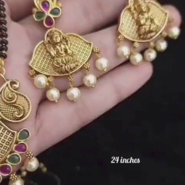 24 inch Antique Black Beads Haram with Lakshmi Pendant