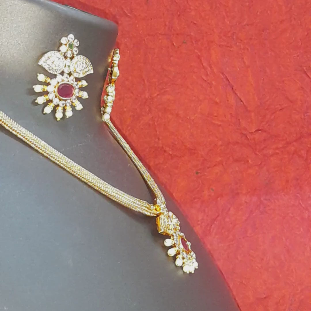 Traditional Ruby Floral Pendant Necklace Set with Matching Earrings | Gold-Plated Ethnic Jewelry for Women