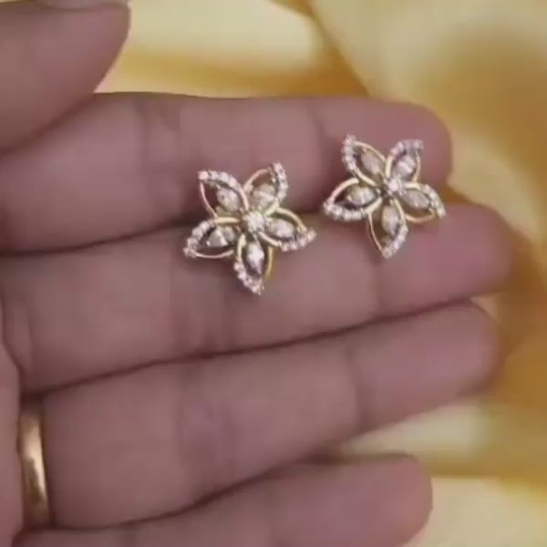 Gold Plated Floral Crystal Stud Earrings for Women | Elegant Flower Design Daily Wear Earrings
