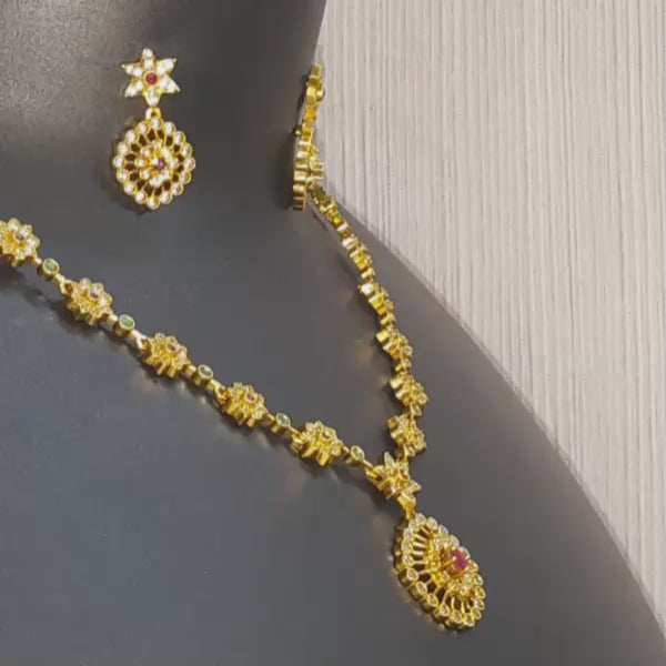 Floral Zircon Stone Necklace Set with Matching Earrings US-NE-0007