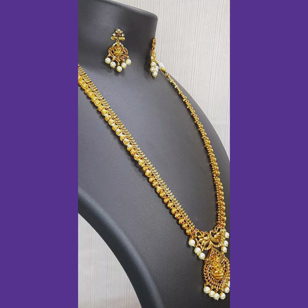 Traditional Lakshmi Long Haram Necklace Set for Women | Urban Sparkles