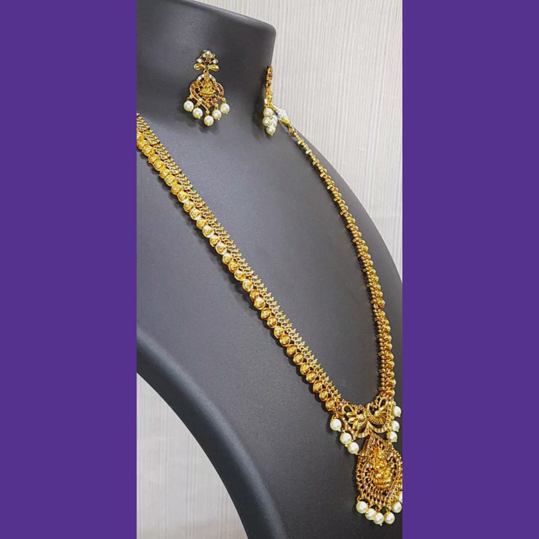 Traditional Lakshmi Long Haram Necklace Set for Women | Urban Sparkles
