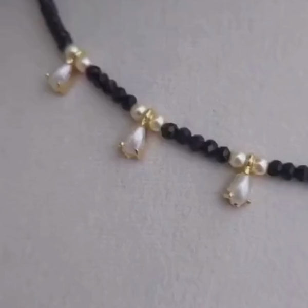Minimal Black Beads Pearl Drop Necklace for Women | Elegant Daily Wear Mangalsutra Style Chain