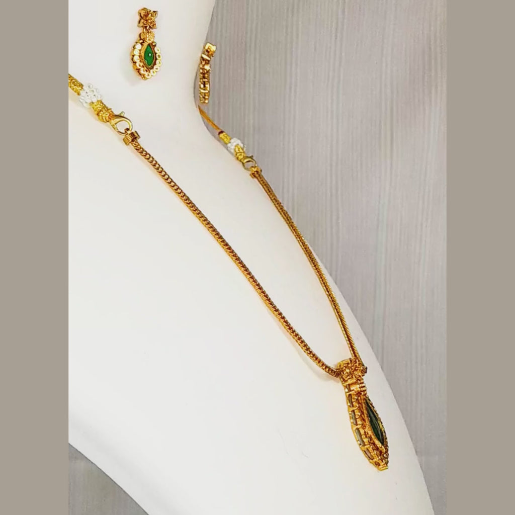 Traditional South Indian Gold Plated Pendant Necklace and Earring Set
