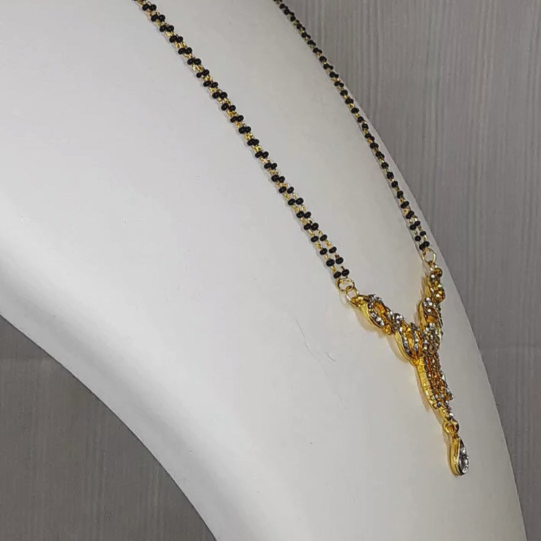 Elegant American Diamond Mangalsutra for Women | Gold-Plated Double Black Bead Chain with Teardrop Pendant