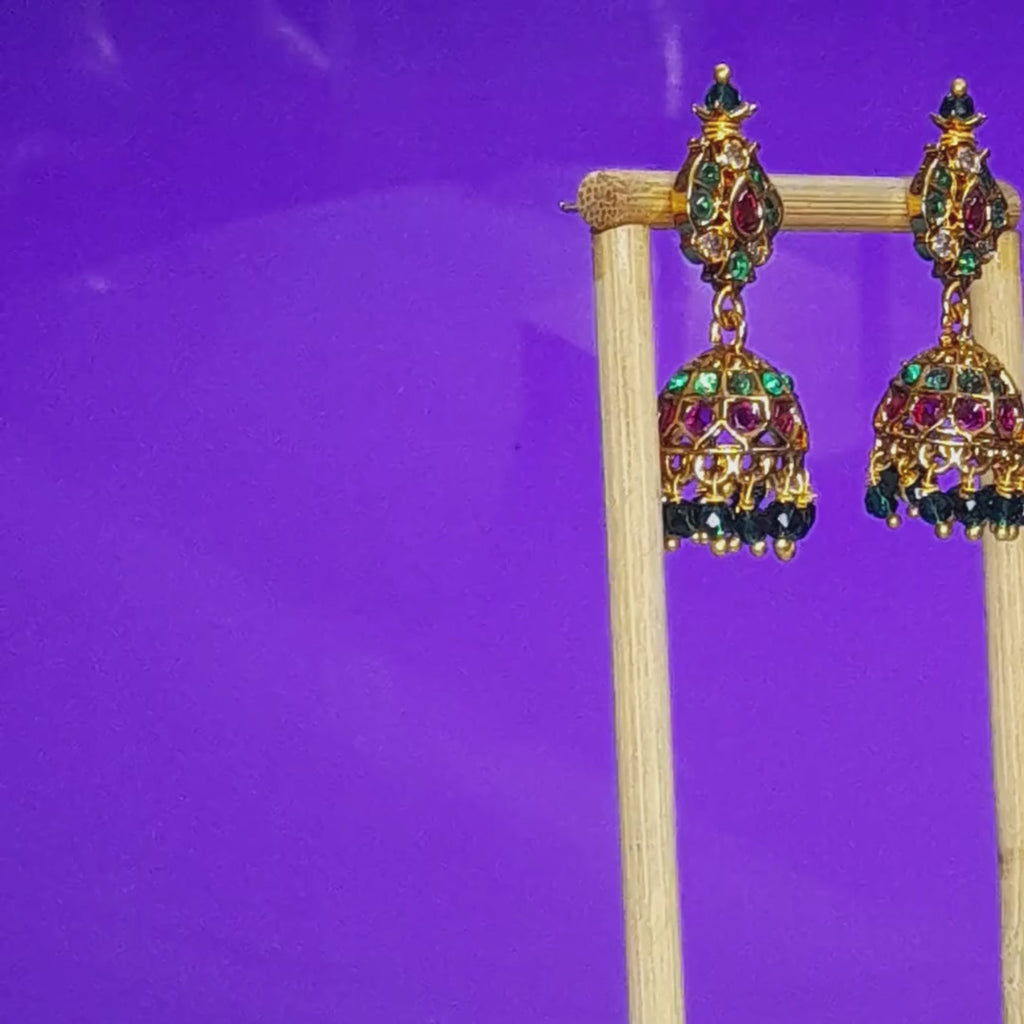 Traditional Multicolor Jhumka Earrings for Women | Gold-Plated Temple Style Beaded Earrings | Party & Wedding Wear | Urban Sparkles