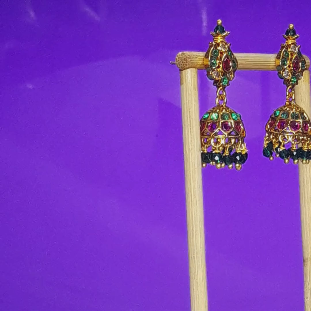 Traditional Multicolor Jhumka Earrings for Women | Gold-Plated Temple Style Beaded Earrings | Party & Wedding Wear | Urban Sparkles