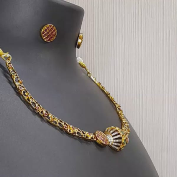 Gold Ruby & Emerald Choker Necklace Set with Matching Earrings-US-NE-0005