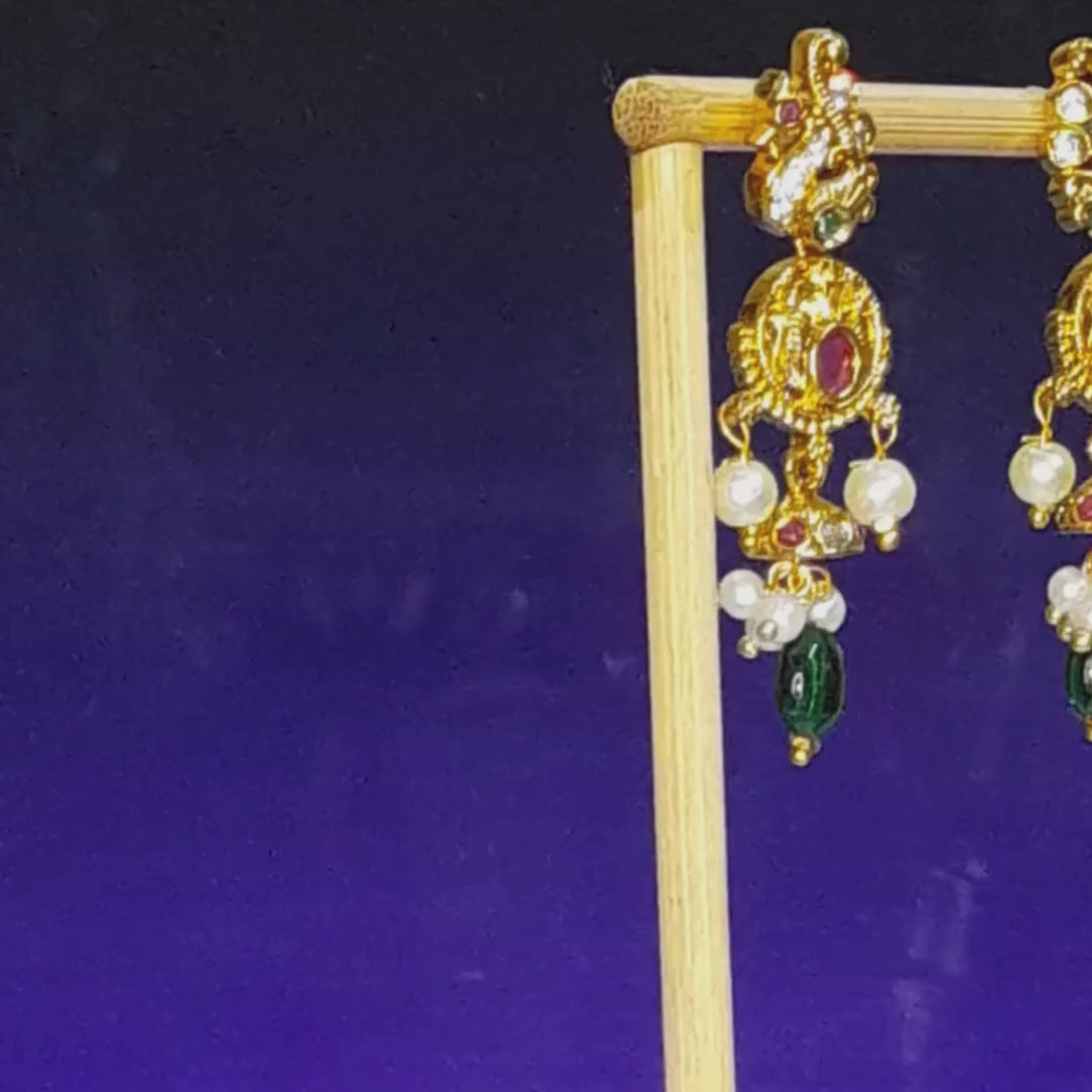 Traditional Gold-Plated Kundan Pearl Drop Earrings for Women | Ethnic Bridal Party Wear Earrings | Urban Sparkles