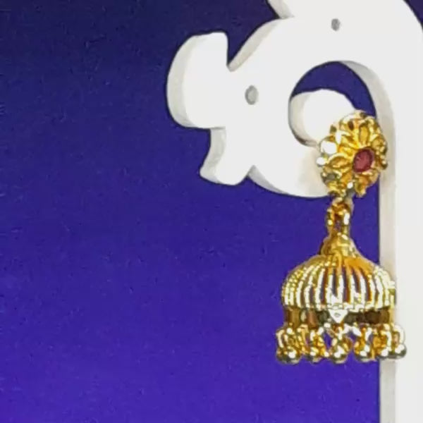 Gold Ruby Stone Dome Jhumka Earrings