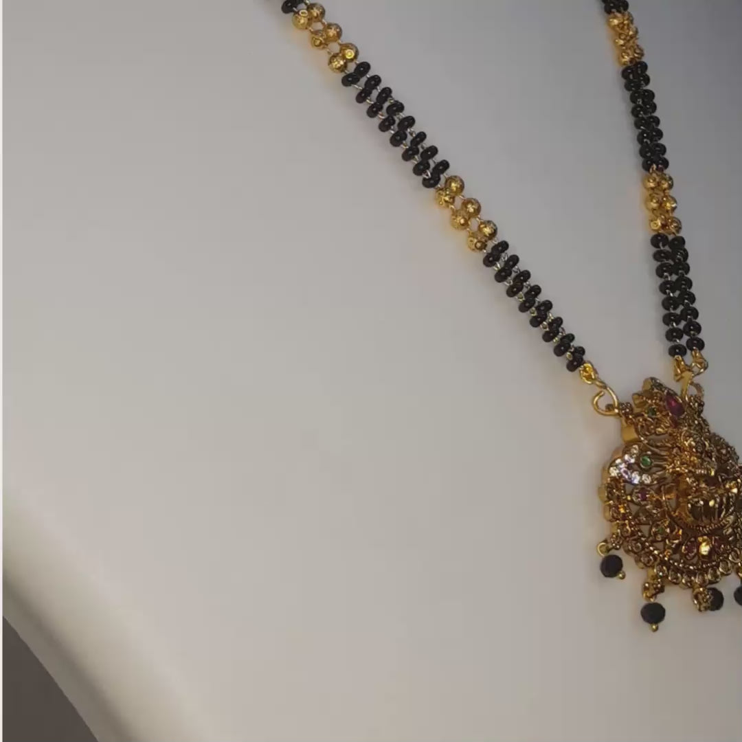 Traditional Lakshmi Pendant Mangalsutra for Women | Gold Plated Black Bead Mangalsutra Necklace